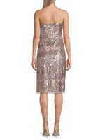 Beaded Mesh Knee-Length Dress