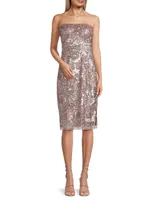 Beaded Mesh Knee-Length Dress