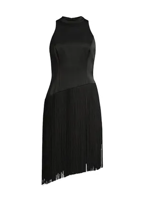 Asymmetric Fringe Satin Dress