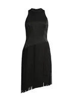 Asymmetric Fringe Satin Dress