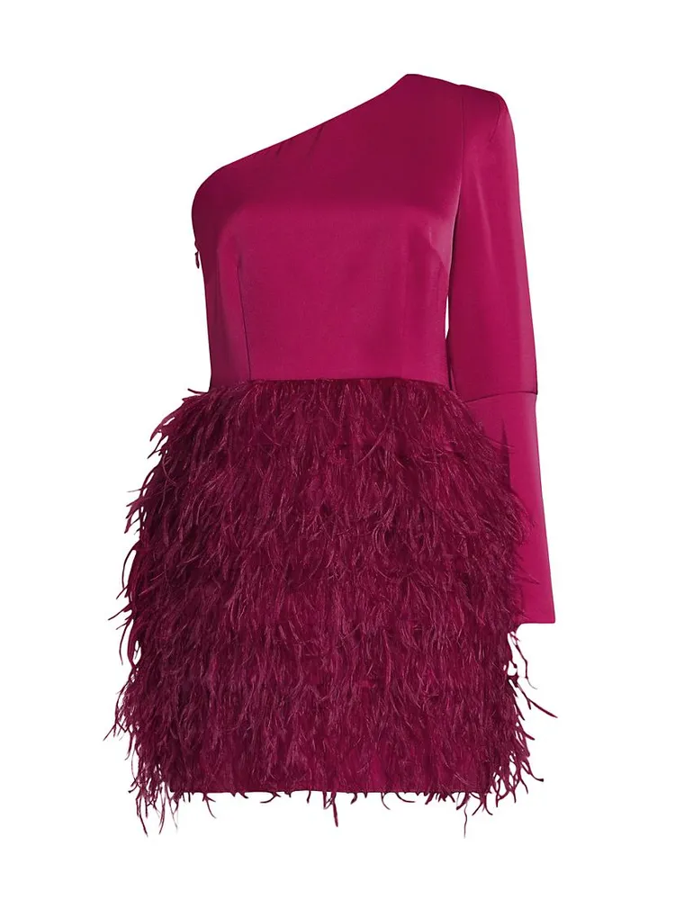 Asymmetric Feathered Satin Minidress