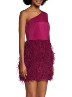 Asymmetric Feathered Satin Minidress