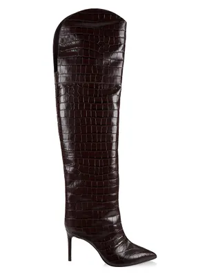 Maryana Crocodile-Embossed Leather Over-The-Knee Boots