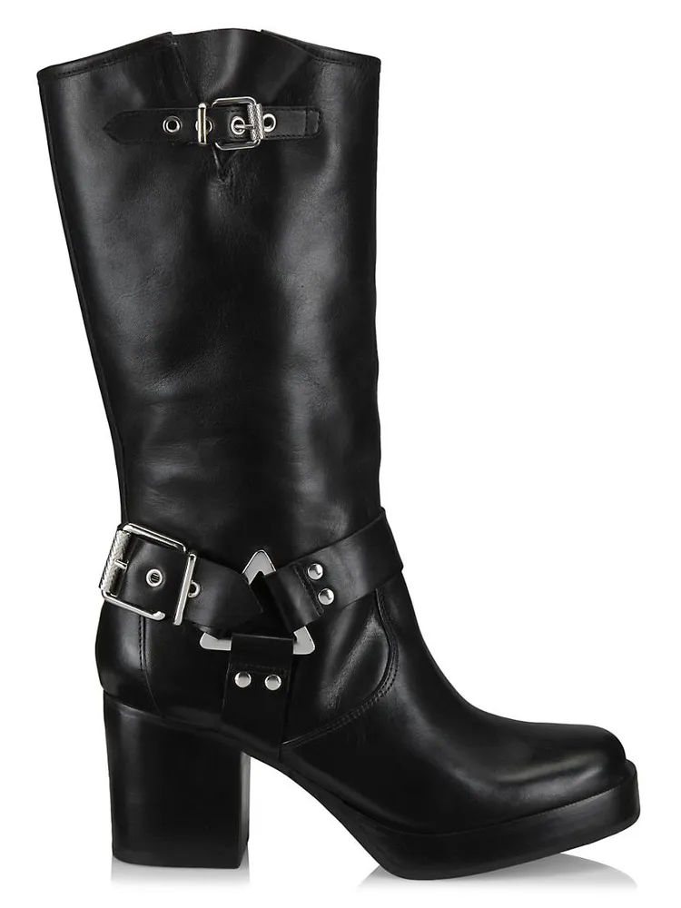 Kiara 76MM Leather Zip-Up Block Heel Boots