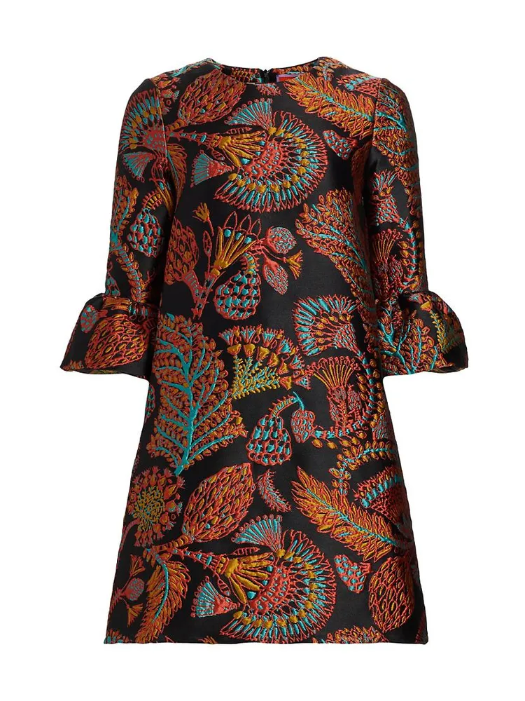 Tropical Embroidered Shift Dress