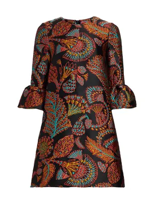 Tropical Embroidered Shift Dress