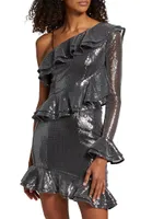 Sequin Ruffled One-Shoulder Minidress