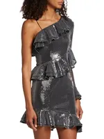 Sequin Ruffled One-Shoulder Minidress