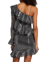 Sequin Ruffled One-Shoulder Minidress