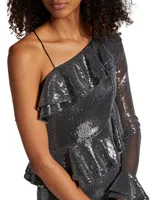 Sequin Ruffled One-Shoulder Minidress