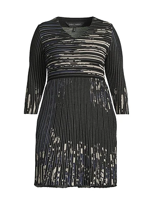 V-Neck Patterned Rib-Knit Minidress