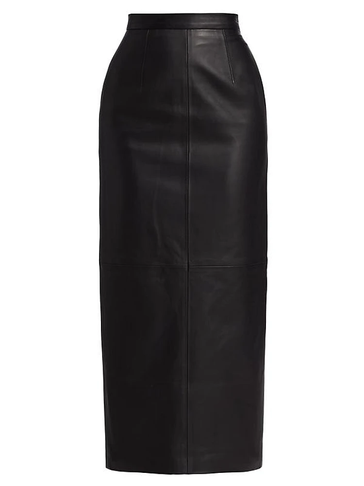 Mari Leather Midi-Skirt