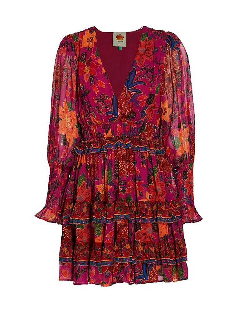 Tropical Tapestry Long-Sleeve Minidress