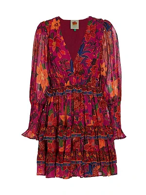 Tropical Tapestry Long-Sleeve Minidress