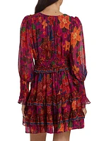 Tropical Tapestry Long-Sleeve Minidress