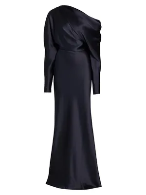 Satin Off-The-Shoulder Draped Gown