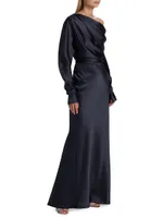 Satin Off-The-Shoulder Draped Gown