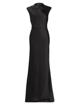 Satin High Cowlneck A-Line Gown