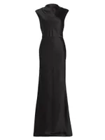 Satin High Cowlneck A-Line Gown