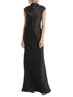 Satin High Cowlneck A-Line Gown