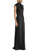 Satin High Cowlneck A-Line Gown