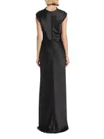 Satin High Cowlneck A-Line Gown