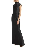 Satin High Cowlneck A-Line Gown