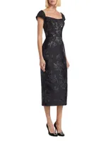 Brocade & Taffeta Tea-Length Dress