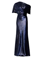 Metallic Velvet Draped Gown