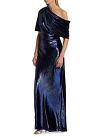 Metallic Velvet Draped Gown