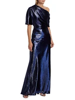 Metallic Velvet Draped Gown