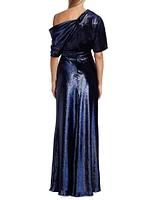 Metallic Velvet Draped Gown