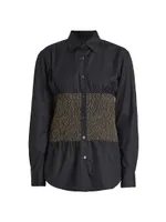 Claver Smocked Cotton Button-Front Shirt