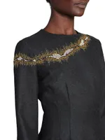 Delavina Embroidered Wool Midi-Dress