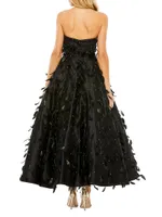 Feather-Embellished Strapless Ball Gown