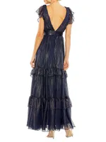 Flutter-Sleeve Chiffon Gown