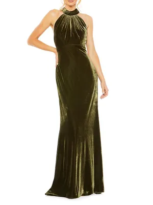 Velvet Halterneck Column Gown