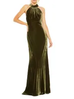 Velvet Halterneck Column Gown