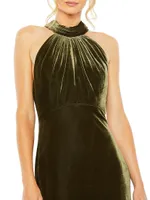 Velvet Halterneck Column Gown