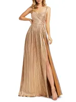 Metallic Ruched A-Line Gown
