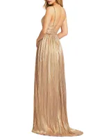Metallic Ruched A-Line Gown