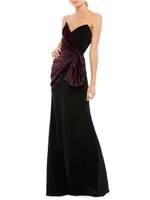 Two-Tone Draped Trumpet Gown