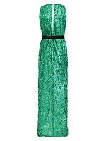 Sequined Wrap Column Gown