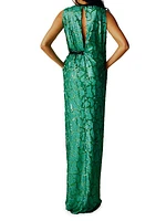 Sequined Wrap Column Gown