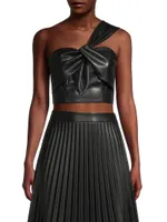 Knot-Front Vegan Leather Crop Top