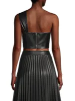Knot-Front Vegan Leather Crop Top
