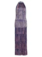 Paris Tiered Fringe Cotton-Blend Gown