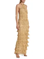 Oriana Tiered Fringe Cotton-Blend Gown
