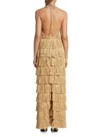Oriana Tiered Fringe Cotton-Blend Gown