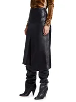 Nappa Leather Wrap Midi-Skirt